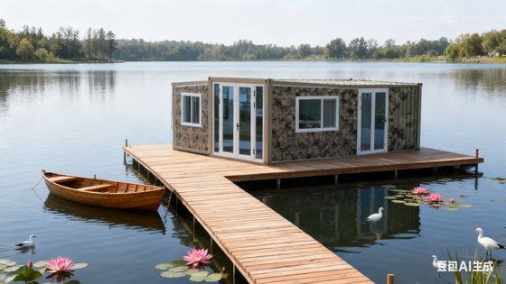 ซื้อ บ้านคอนเทนเนอร์ไฟเบอร์ซีเมนต์กันไฟหนา 18 มม. พร้อมประตูคู่แบบอะลูมิเนียม Thermal-break สำหรับบ้านคอนเทนเนอร์ 20 ฟุต การผลิตออนไลน์