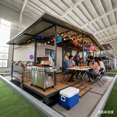 บ้านคอนเทนเนอร์แบบขยายได้สองปีก 20 ฟุต แรงดันไฟฟ้า 220V พร้อมตัวป้องกันไฟรั่ว 32 และชิ้นส่วนดัดเสาเหล็ก 2.0 มม.