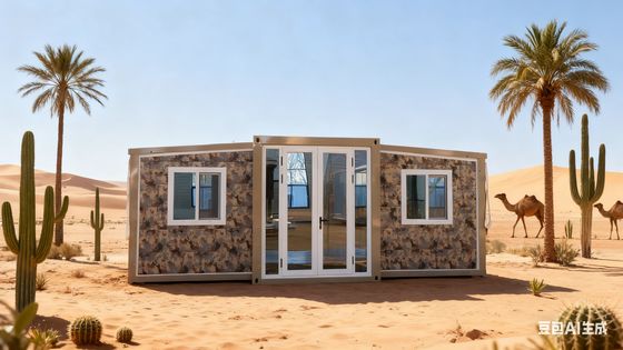 ตู้คอนเทนเนอร์พับได้ขนาด 20 ฟุต โครงเหล็กกล้าชุบสังกะสี พร้อมแผงแซนวิช EPS หนา 50 มม. และห้องน้ำแบบแยกส่วนเปียก-แห้ง