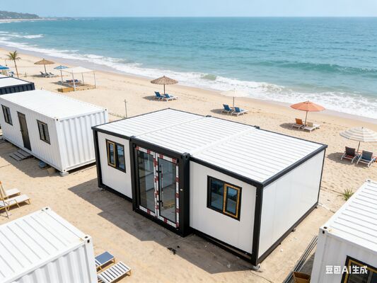 ตู้คอนเทนเนอร์พับได้ขนาด 20 ฟุต พร้อมแผงแซนวิช EPS หนา 75 มม. และขนาดขยาย L5900 W6300 H2480 สำหรับบ้านสำเร็จรูปขนาดเล็กที่ปรับแต่งได้